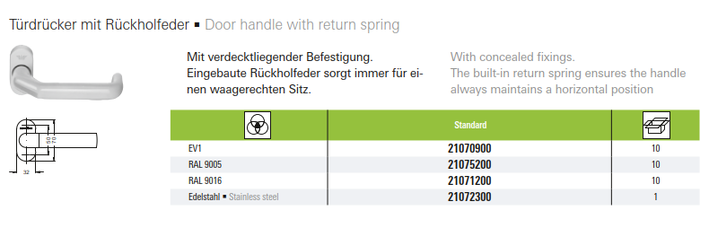 Schüco Türdrücker gekröpft mit Rückholfeder,  Kunststoffhaustür